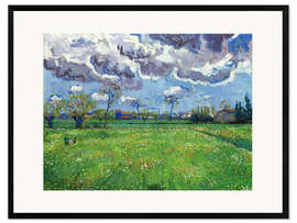 Stampa artistica con cornice Meadow with flowers and leaden sky