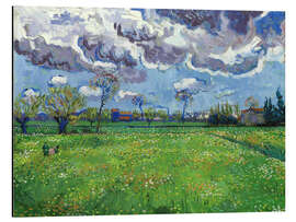 Magnettafel Wiese mit Blumen unter Gewitterhimmel