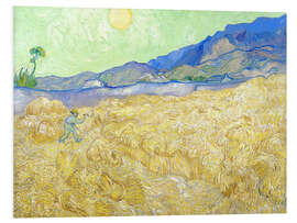 Quadro em PVC Wheat Field with Reaper at sunrise