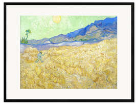 Framed art print Wheat Field with Reaper at sunrise