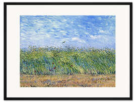 Gerahmter Kunstdruck Getreidefeld mit Mohnblumen und Rebhuhn