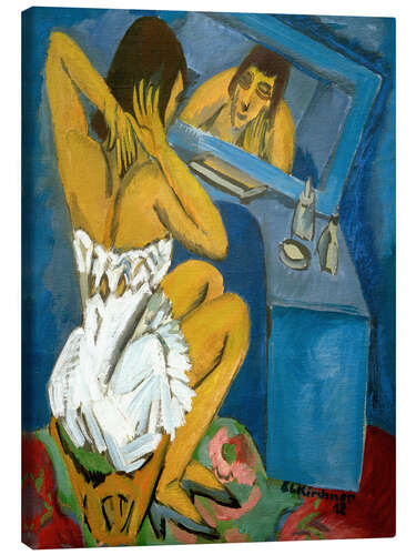 Canvas print Toilet; Woman in front of the mirror