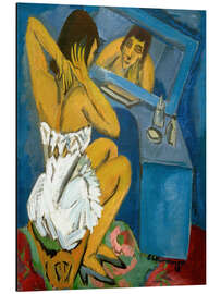 Magnettafel Toilette; Frau vor dem Spiegel