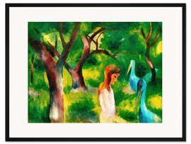 Gerahmter Kunstdruck Mädchen mit blauen Vögeln