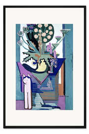 Gerahmter Kunstdruck Wiesenblume mit Katze