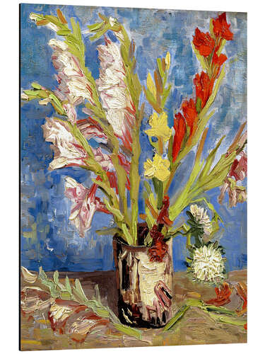 Quadro em alumínio Vase with gladioli and China asters