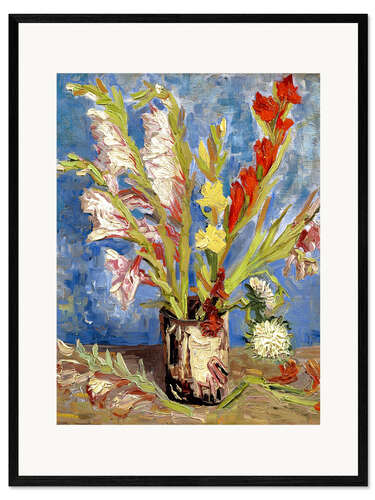 Impression artistique encadrée Vase avec des glaïeuls et des asters de Chine