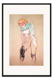 Gerahmter Kunstdruck Frau beim Anziehen der Strümpfe