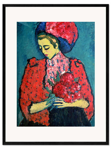 Impression artistique encadrée Fille aux pivoines