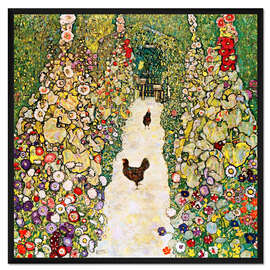 Gerahmter Kunstdruck Gartenweg mit Hühnern