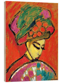 Cuadro de madera Chica con sombrero de flores