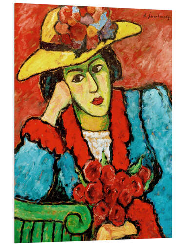 Tableau en PVC Lady with yellow straw hat