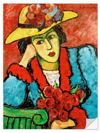 Autocolante decorativo Lady with yellow straw hat