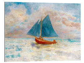 Gallery print Red boat with blue sails