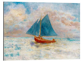 Magnettafel Rotes Boot mit blauem Segel