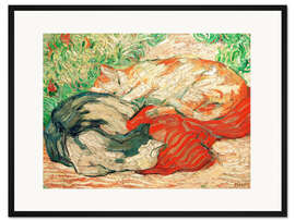 Gerahmter Kunstdruck Katzen auf rotem Tuch