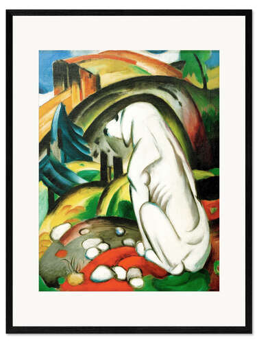 Ingelijste kunstdruk The white dog