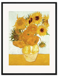 Gerahmter Kunstdruck Zwölf Sonnenblumen in einer Vase