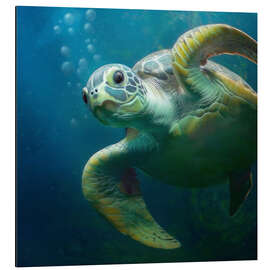 Aluminium print Bubbles, the cute sea turtle