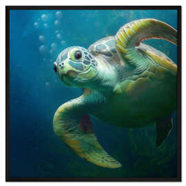 Gerahmter Kunstdruck Bubbles, die süsse Meeresschildkröte