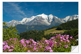 Självhäftande poster View from the village Cordon to Mont Blanc Massif, France