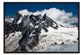 Gerahmter Kunstdruck Mont Blanc Massiv und Bergsteiger, Frankreich