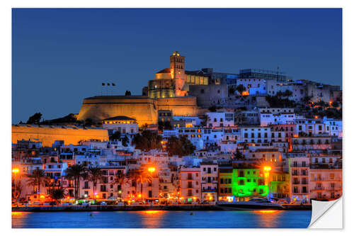 Selvklebende plakat Old town of Ibiza at night