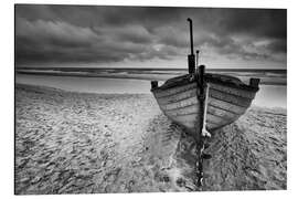 Tableau en aluminium Bateau en bord de mer, monochrome