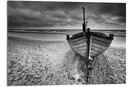 Tableau en plexi-alu Bateau en bord de mer, monochrome