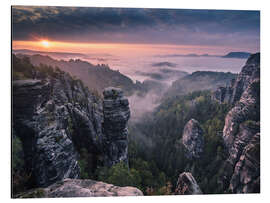 Magnettafel Sonnenaufgang auf den Felsen der Sächsischen Schweiz