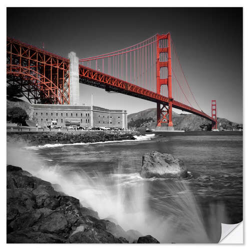 Selvklebende plakat Golden Gate Bridge Fort Point