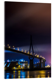 Acrylglasbild Köhlbrandbrücke Hamburg Hafen bei Nacht - Dennis Stracke