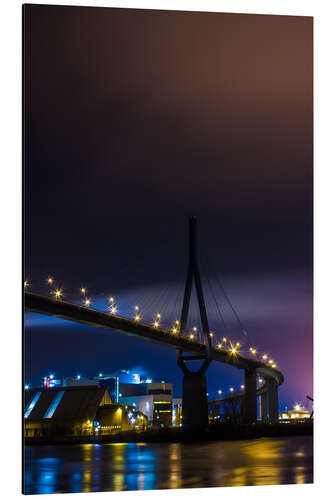 Tableau en aluminium Köhlbrandbrücke Hamburg harbor at night