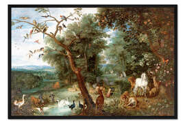 Gerahmter Kunstdruck Garten Eden mit Adam und Eva