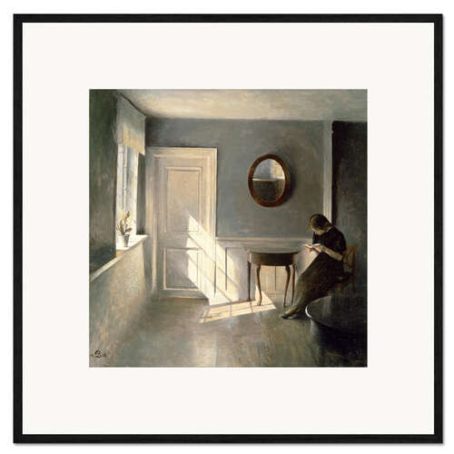 Impression artistique encadrée Fille lisant une lettre dans un intérieur