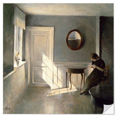 Selvklebende plakat Girl Reading a Letter in an Interior