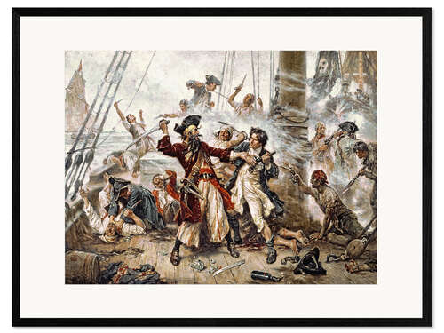 Gerahmter Kunstdruck Die Gefangennahme vom Piraten Blackbeard