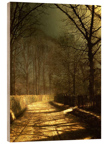 Hout print A Moonlit Lane, with two lovers by a gate