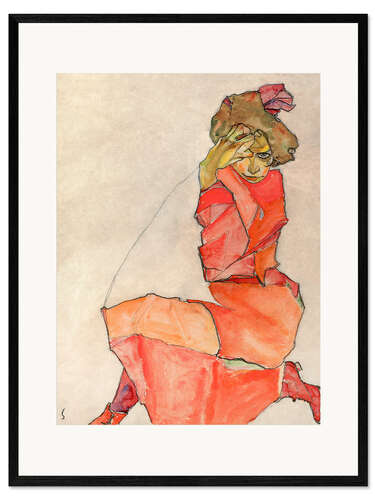 Stampa artistica con cornice Donna inginocchiata con vestito rosso