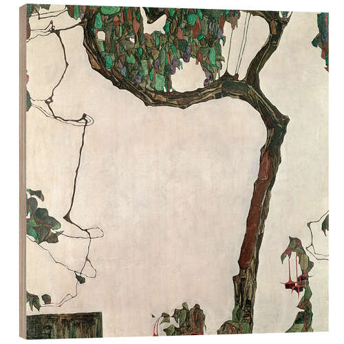 Wood print Autumn Tree with Fuchsias