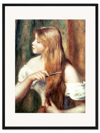 Gerahmter Kunstdruck Blondes Mädchen, das ihr Haar kämmt