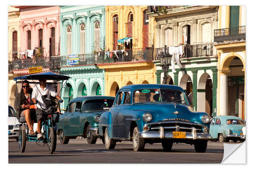 Selvklebende plakat classic us cars in havanna, cuba