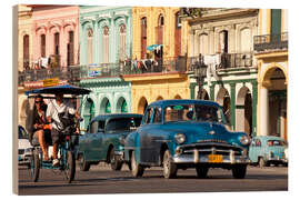 Wood print classic us cars in havanna, cuba