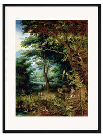 Gerahmter Kunstdruck Paradis Szene mit Adam und Eva