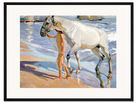 Gerahmter Kunstdruck Waschen des Pferdes