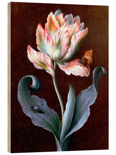 Wood print Parrot tulip with butterfly and beetle