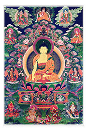 Print  Boeddha Shakyamuni met elf figuren - Tibetan School