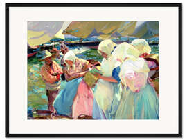 Gerahmter Kunstdruck Fischerfrauen am Strand