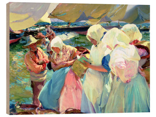 Hout print Fisherwomen on the Beach