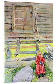 Tableau en plexi-alu Fille devant une cabane en bois